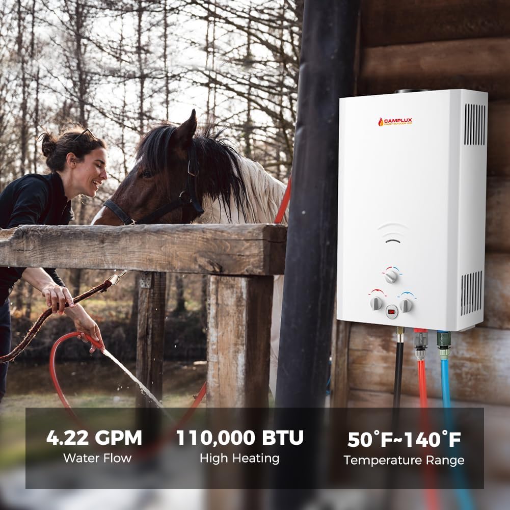 Outdoor Tankless Water Heater Propane, 4.22 GPM Propane Tankless Water Heater, 16L Outdoor Water Heater for Camping