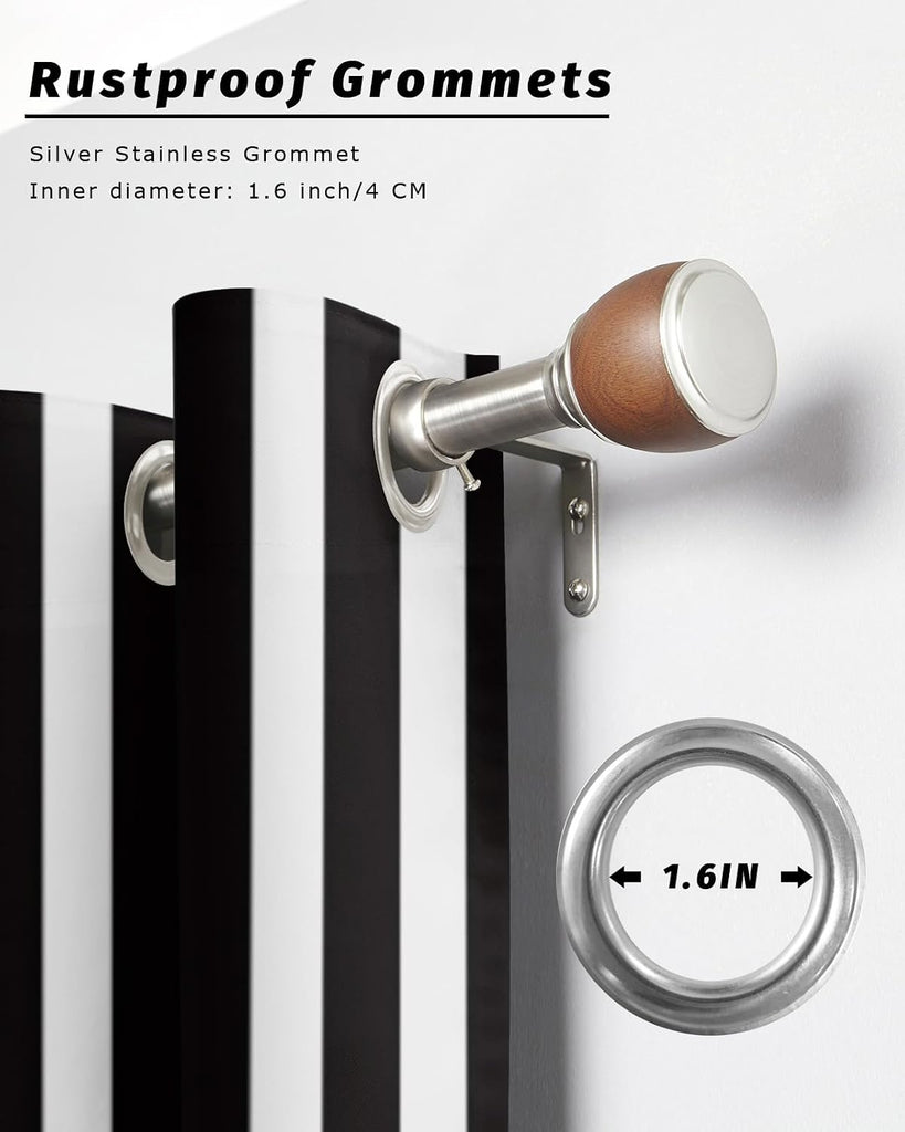 Outdoor Curtains Waterproof Black and White Stripe Indoor/Outdoor Curtain Tiebacks Simple Style Privacy Curtain Sun