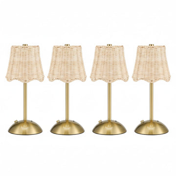 12 Inch Rattan Cordless Table Lamp, Without Bow, Gold, 4 Pack