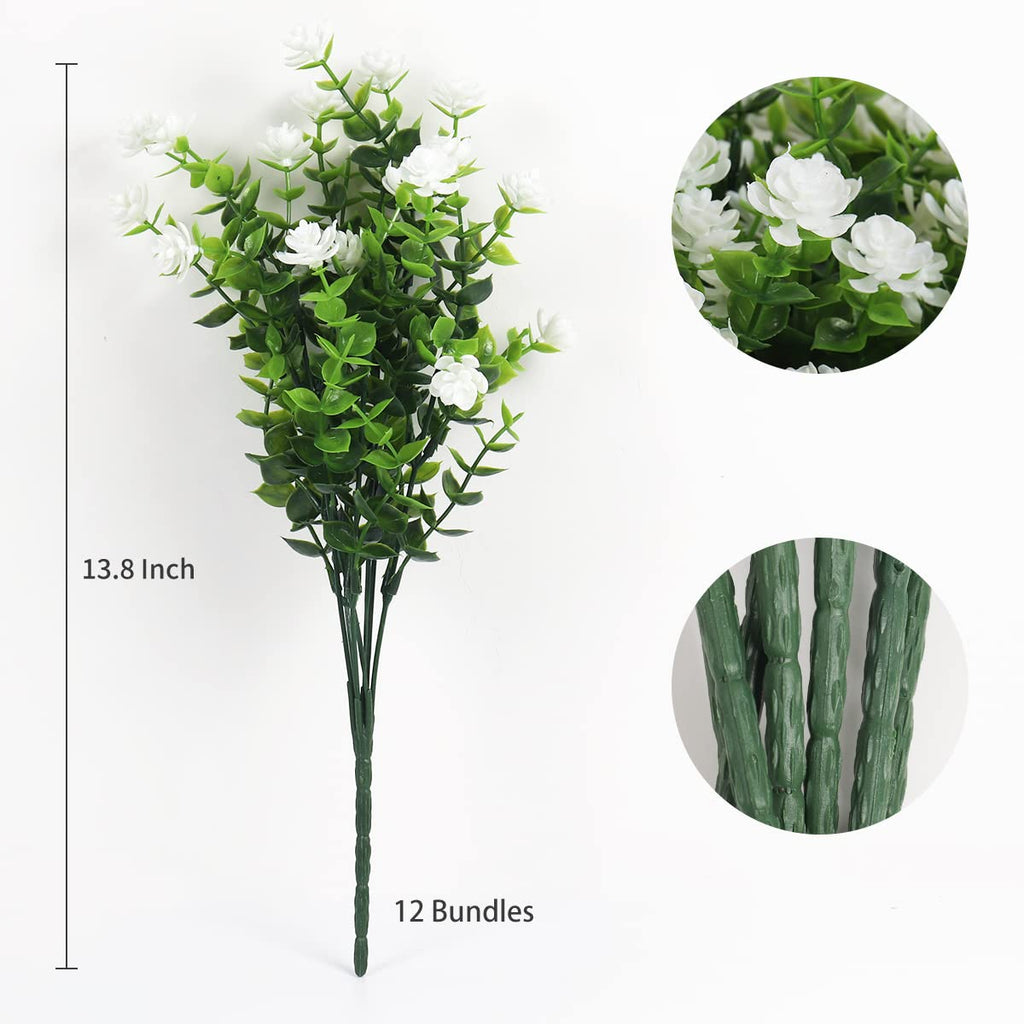 12 Bundles Artificial Outdoor Plants, Artificial Greenery for Flower