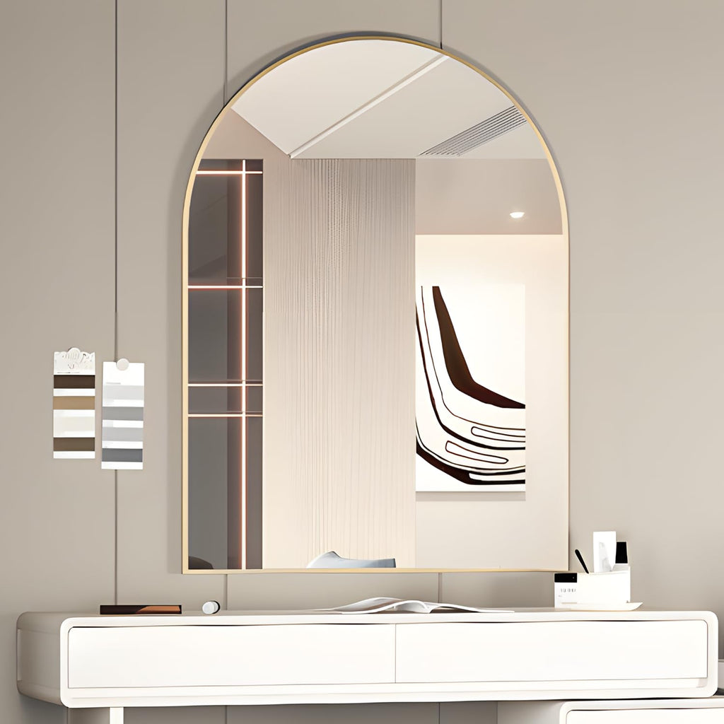 Arched Wall Mirror, 30"x40" Arched Mirror Wall Mounted Mirror with Metal Frame, Gold Vanity Mirror Decor for Mantle