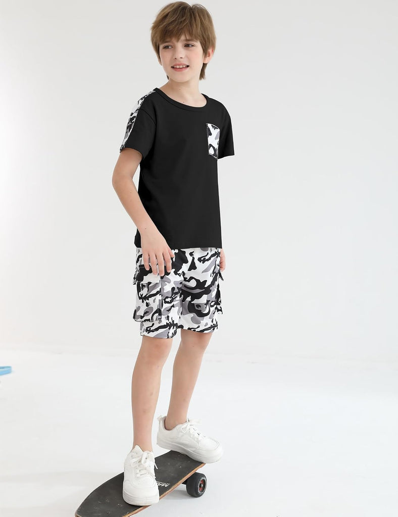 Boys Summer Outfit Set 2 Piece T Shirt and Camo Shorts Casual Clothes for Little Big Boys