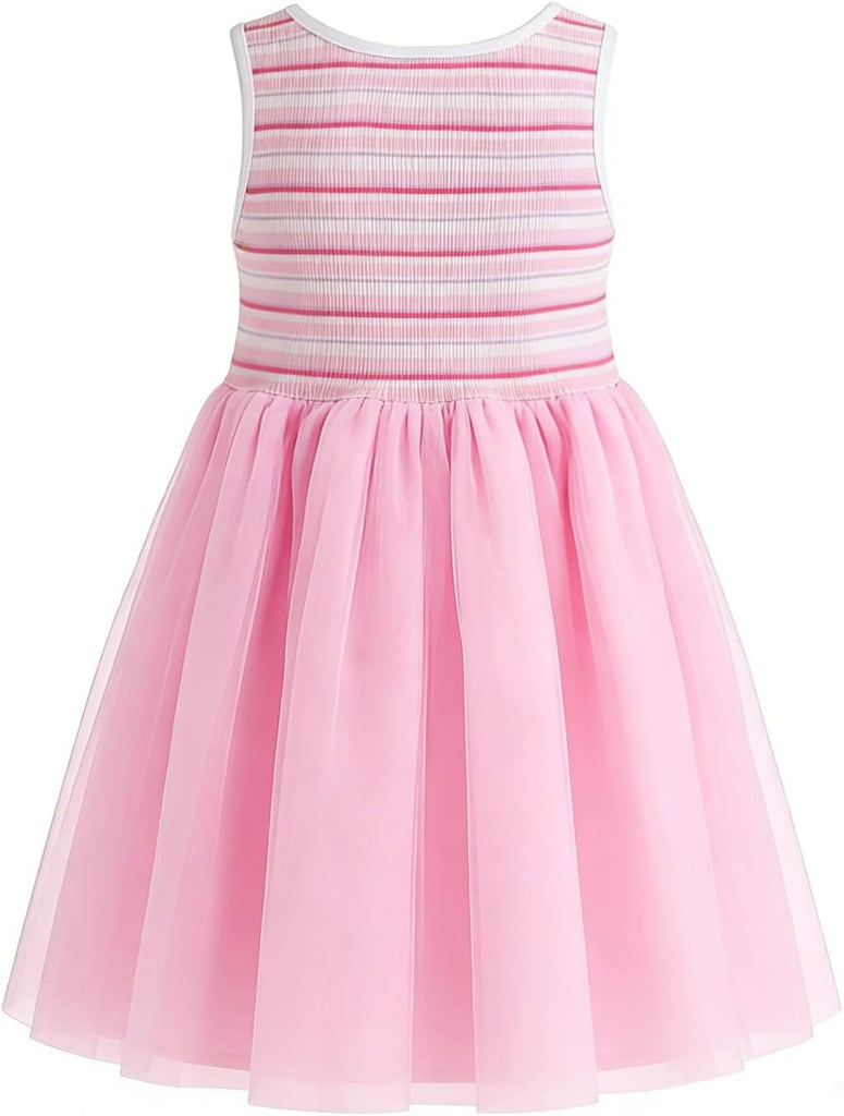 Girls Tulle Dress Cotton Sleeveless Ribbed Dress for Toddler
