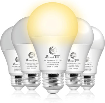 Dusk to Dawn Light Bulbs 5 Pack, A19 LED Sensor Bulbs, 3000K Warm White
