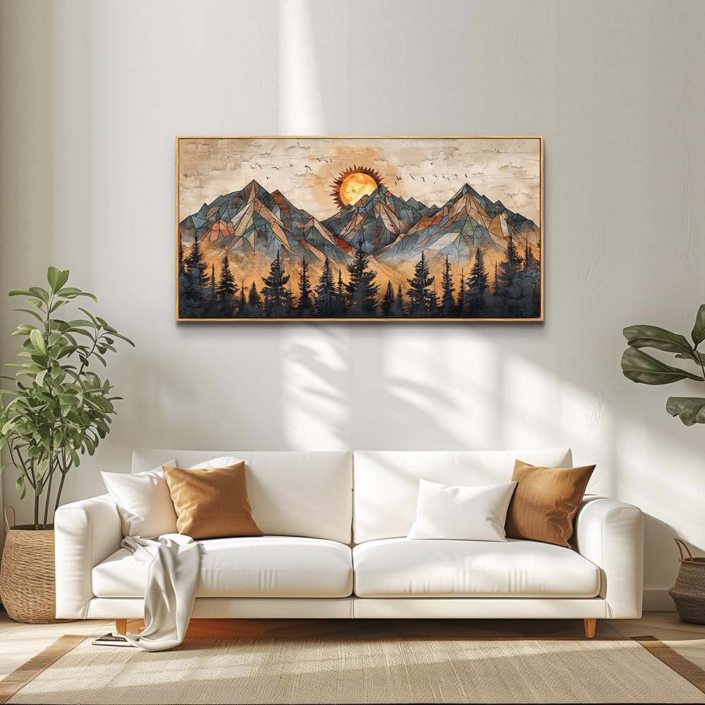 Wood Framed Wall Art Canvas Decor Office Decorations Abstract Boho Wall Paintings Mountain Landscape Wall Pictures