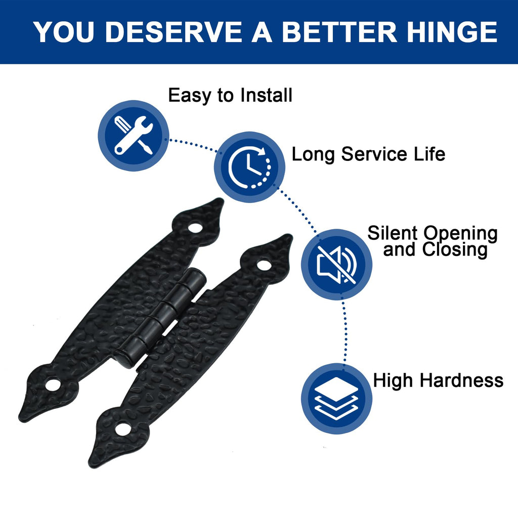 6Pcs 3.5 Inch Antique H Hinges, Decorative Flat Flush Mount Door Hinges