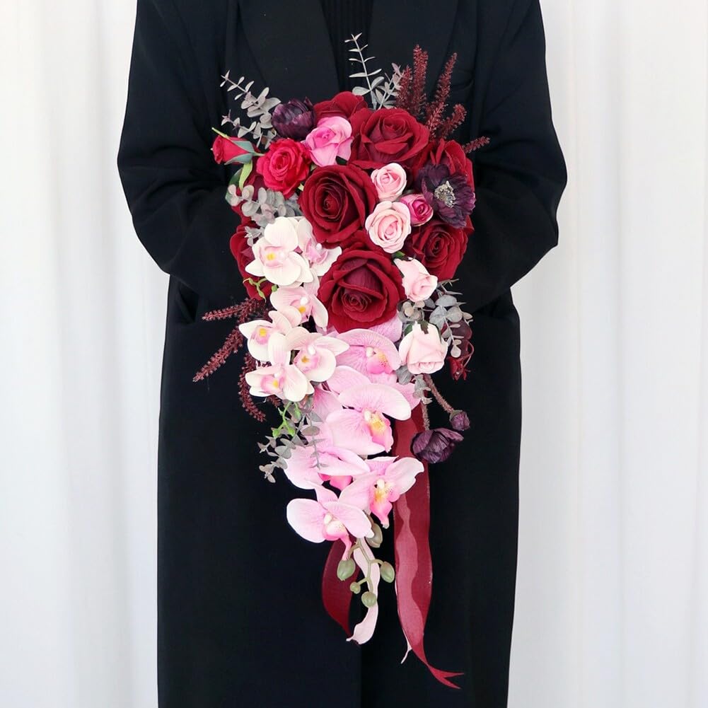 Wedding Bouquets Artificial Orchid Rose Flowers Wedding Bouquets for Bride Bridesmaid Holding Flower Cascading Bridal