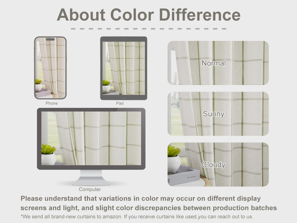 Sage Green Plaid Linen Pinch Pleated Semi Sheer Curtains Checkered Light Filtering Window Panels 84 inches Long for
