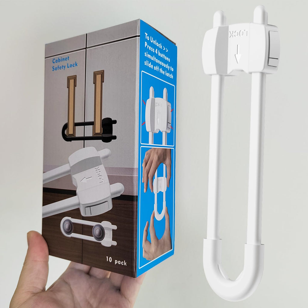 10 Pack Adjustable U-Shaped Baby Cabinet Locks, No Adhesive No Drill