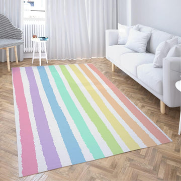 Non-Slip Area Rugs Watercolor Pastel Brush Strokes Striped Blue Rainbow Pattern Abstract Home Decor Rugs Carpet for