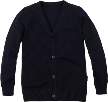 100% Cotton V-Neck School Uniform Diamond Knit Cardigan Sweater