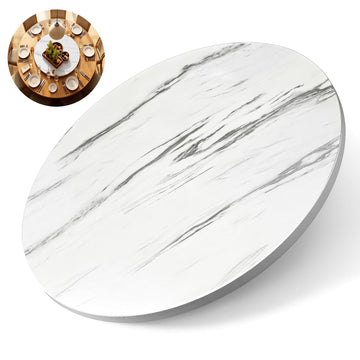 24" Lazy Susan Turntable, Marble White Rotating Wood Tray