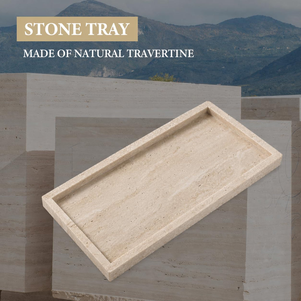 12" x 6" Travertine Vanity Tray, Marble Decorative Tray
