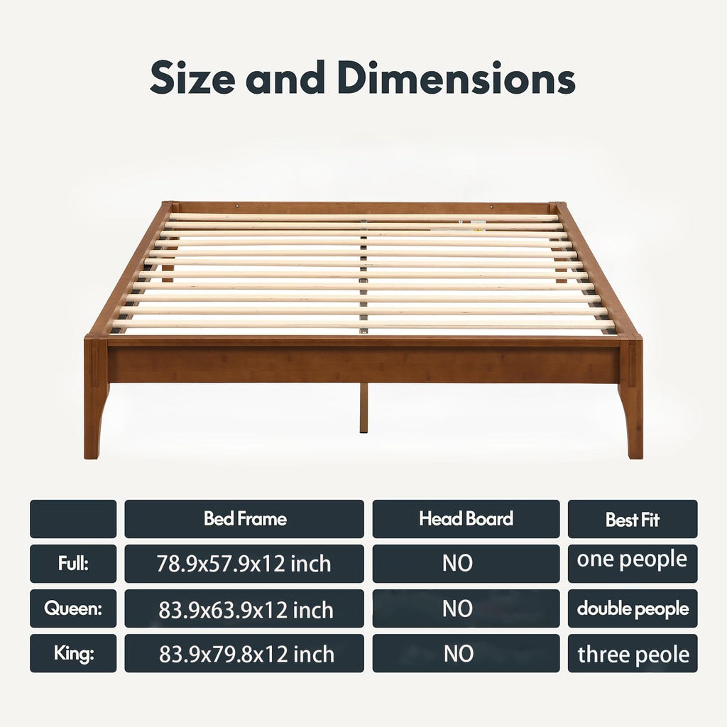 Queen Size Japanese Mid-Century Bamboo Wooden Bed Frame