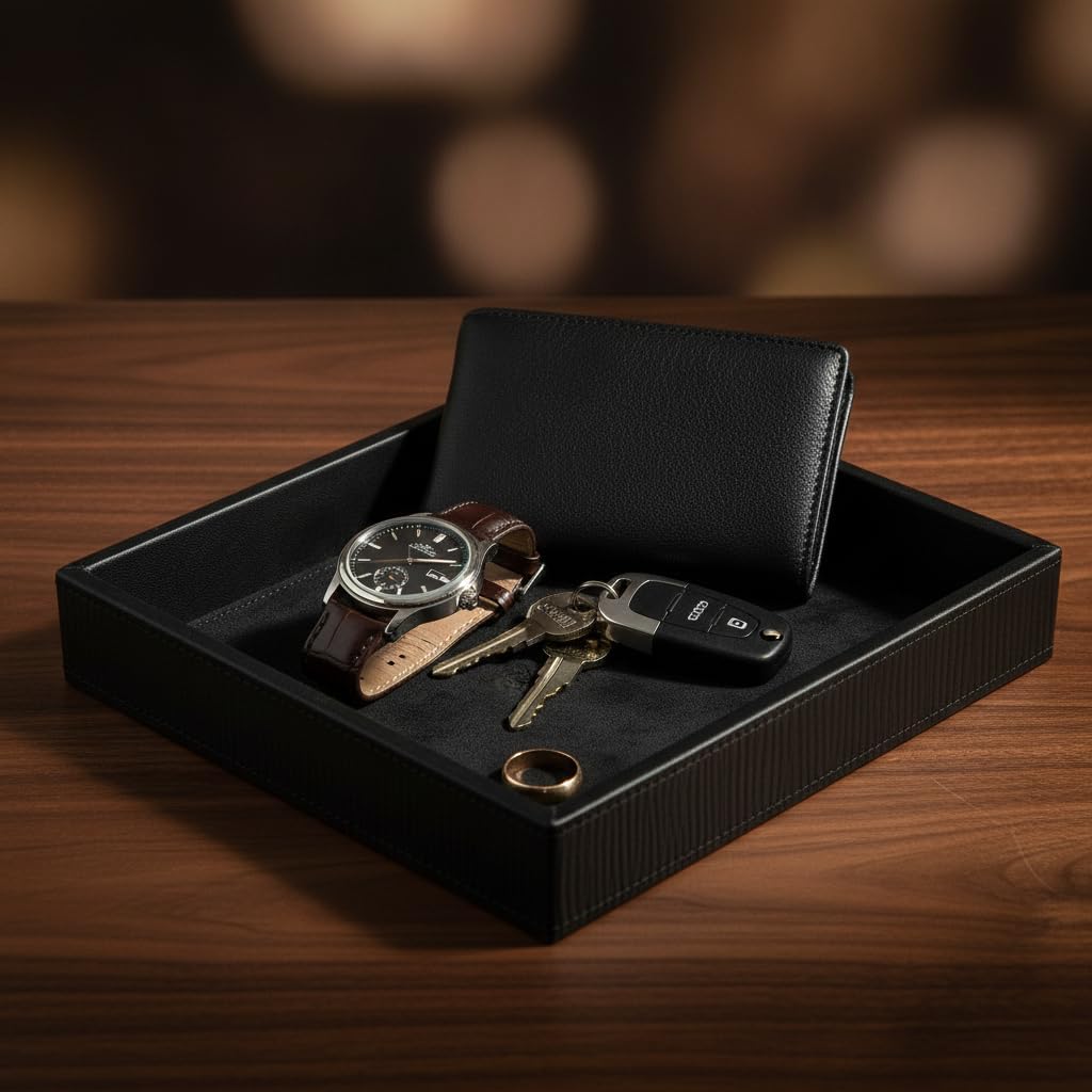 Valet Tray Organizer for Men,EDC Desk Organizer,Black