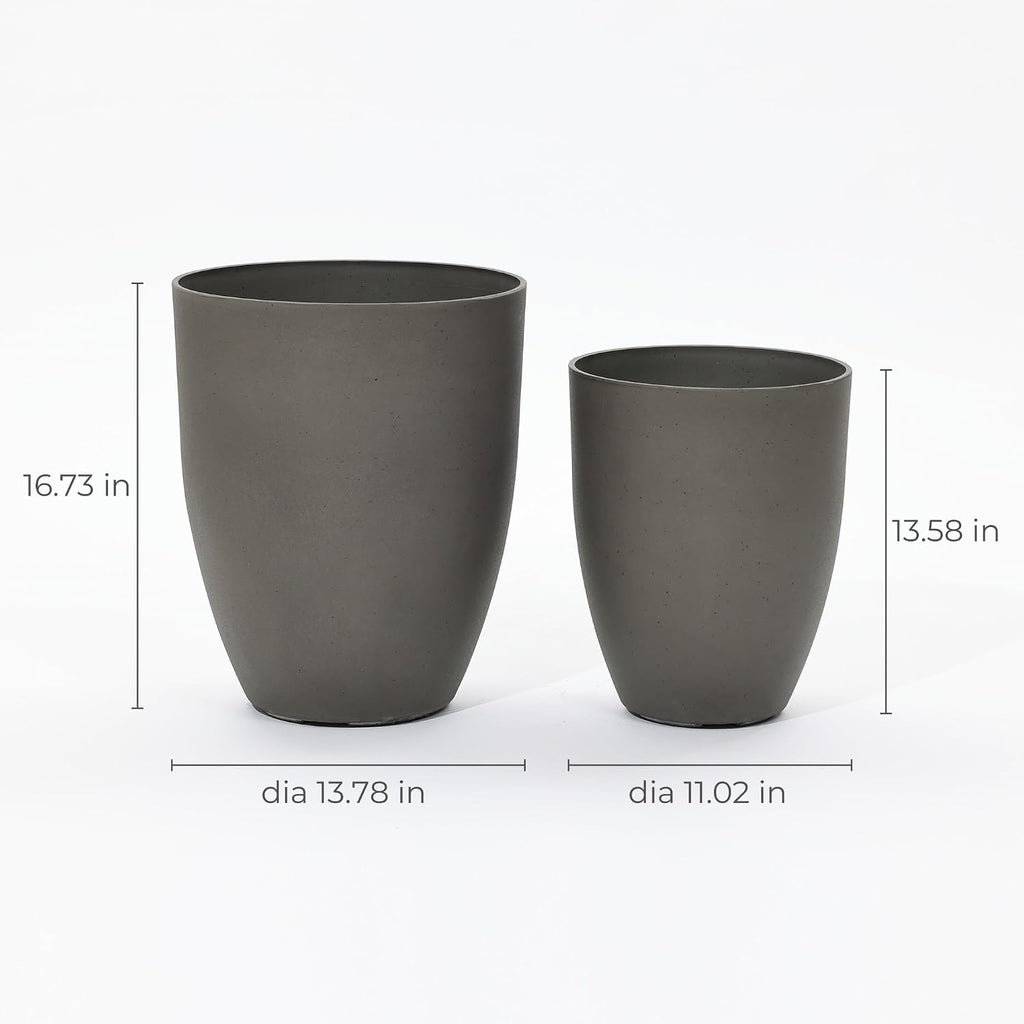 LuxenHome Set of 2 HDPE Tall Planters 16.5" & 13.5", Indoor Outdoor with Drainage Hole and Rubber Plug,Modern
