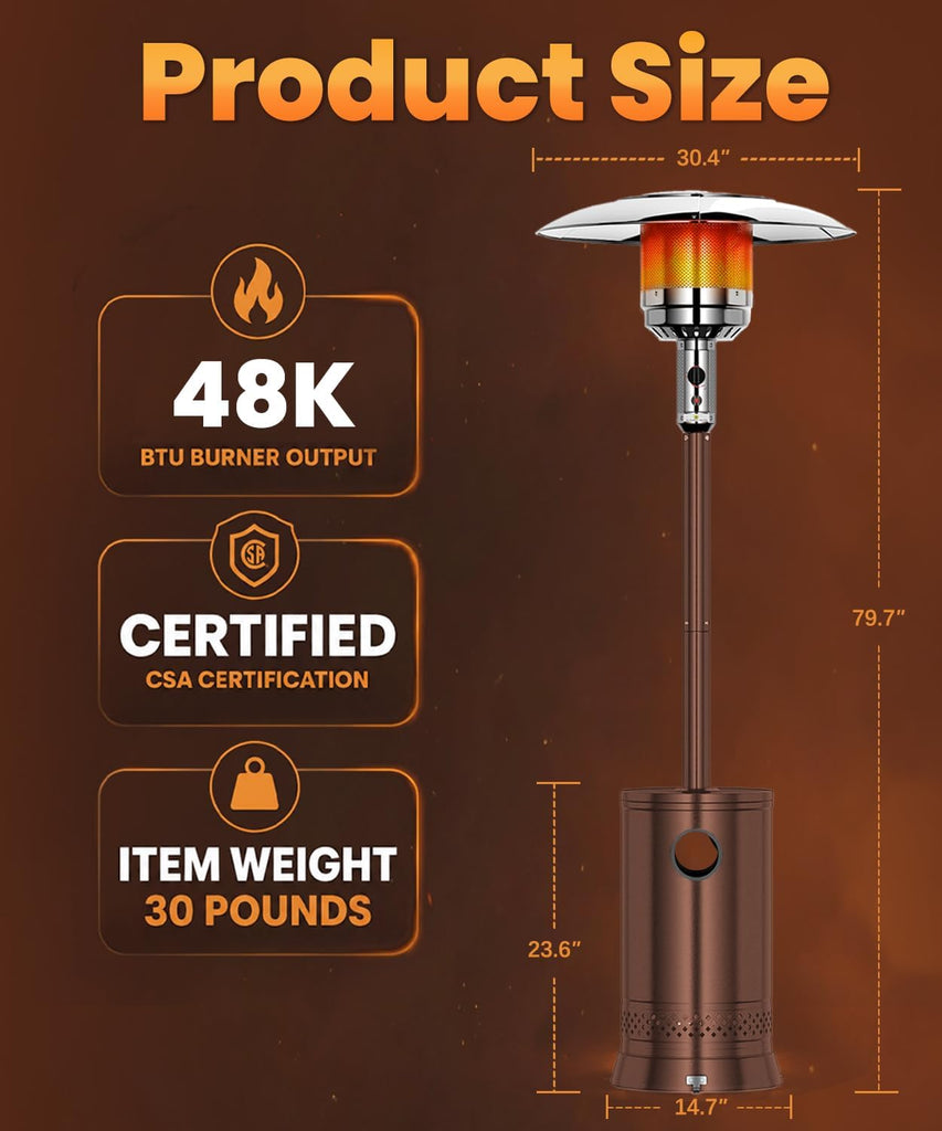 Patio Heater 48,000 BTU Outdoor Propane Heater with Wheels