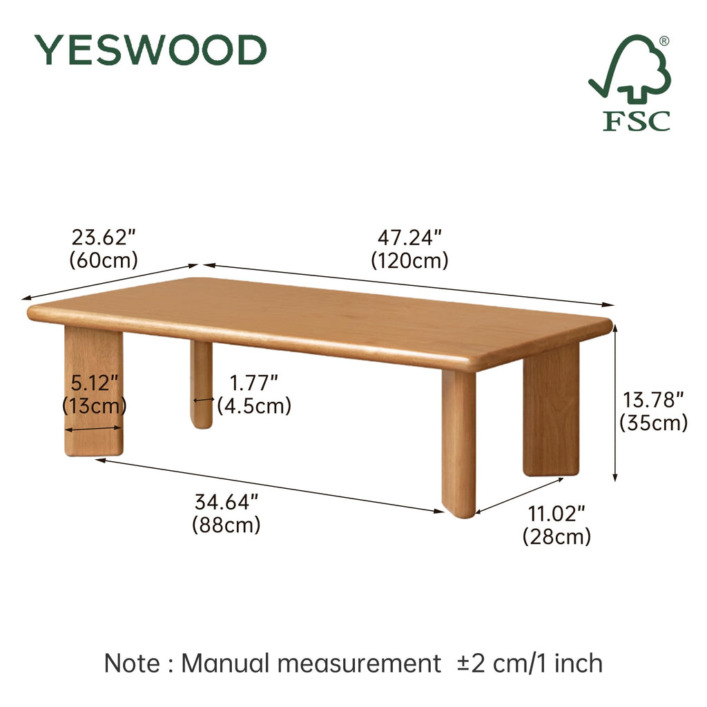 Solid Wood Tatami Tables, 47" L Low Coffee Table Japanese Floor Table Small Wooden Tables Tea Table for Sitting on