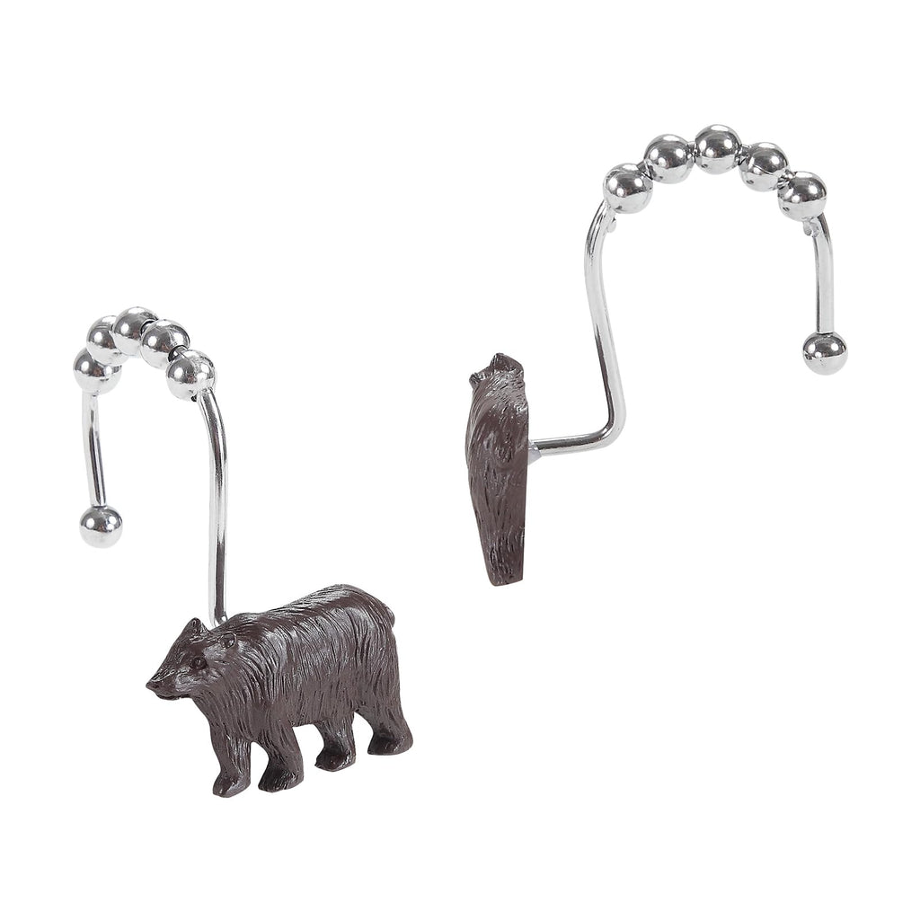 Rustic Cabin Farmhouse Brown Bear Shower Curtain Hooks Rustproof, Set of 12