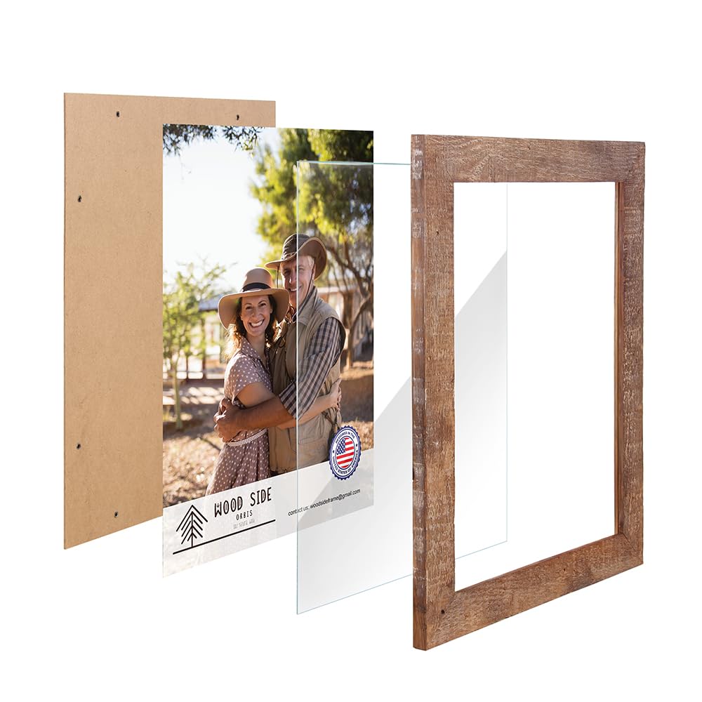 Rustic Barnwood Picture Frames 8x10 - Set of 2 - Natural Reclaimed Wood Real Glass - Wall and Tabletop - Farmhouse