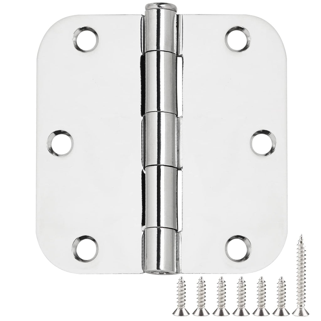 6 Pack Door Hinges Polished Chrome 3.5 Inch Rounded Standard Interior