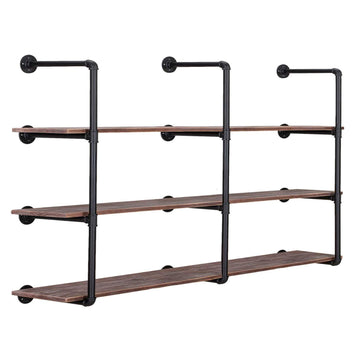 Industrial Iron Pipe Shelving Brackets Unit, Farmhouse Wall Mounted Pipe Shelves Bathroom, DIY Bookshelf Living Room