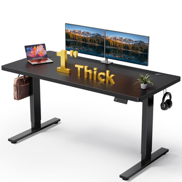Black 60x28 In Standing Desk, 1 Inch Thick Tabletop, Double Frame
