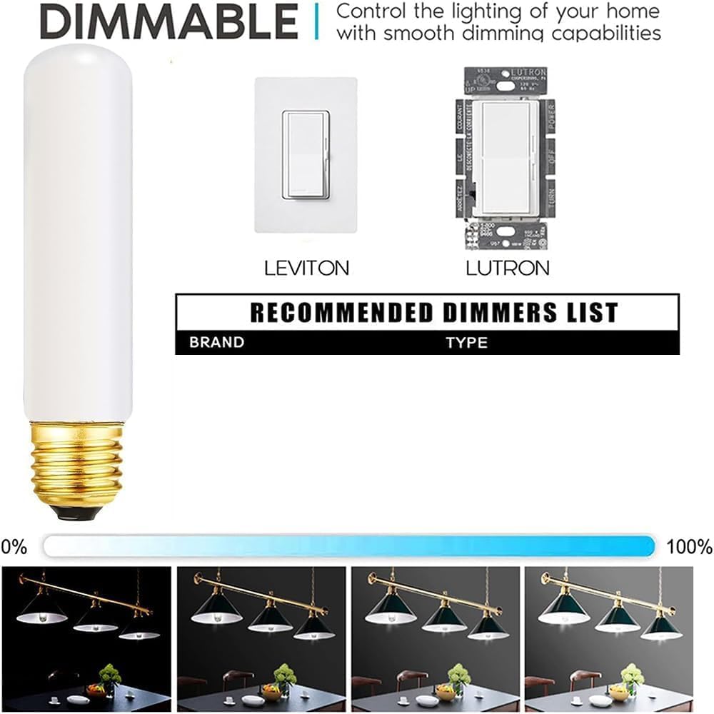 25 Watt T10 Frost Tubular Incandescent Light Bulb, Showcase Lamp, 2700K Soft White, E26 Medium Base, 280 Lumens, 120V