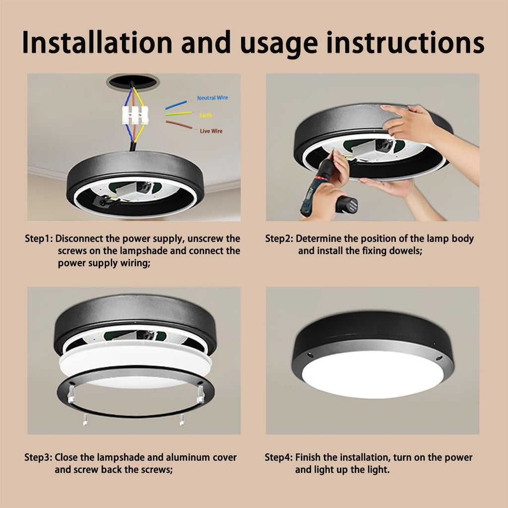 LED Flush Mount Ceiling Light, 8.5Inch Outdoor Wall Lights, IP65 All Aluminum Sealed Damp, 3000k, 15W Round Modern Simple