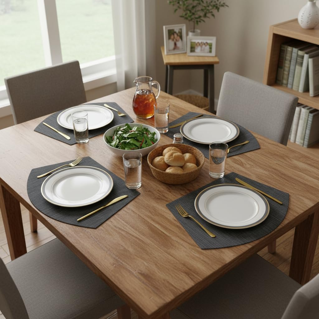 Large Size Wedge Placemats with Centerpiece Round Mat Round Table Place Mats Washable Dining Table Placemats - Set of 5