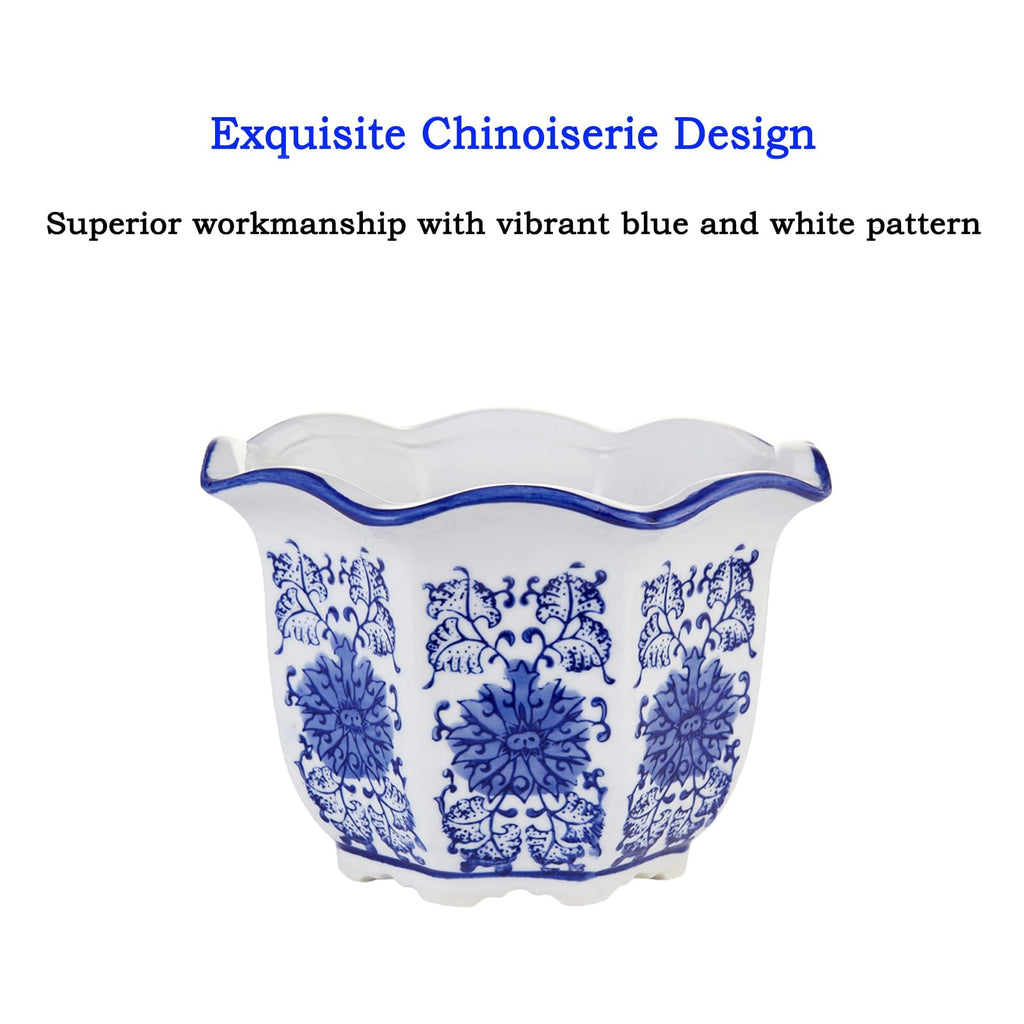 Chinoiserie Décor Planters, Ceramic Flower Pots with Drainage, Set of 3