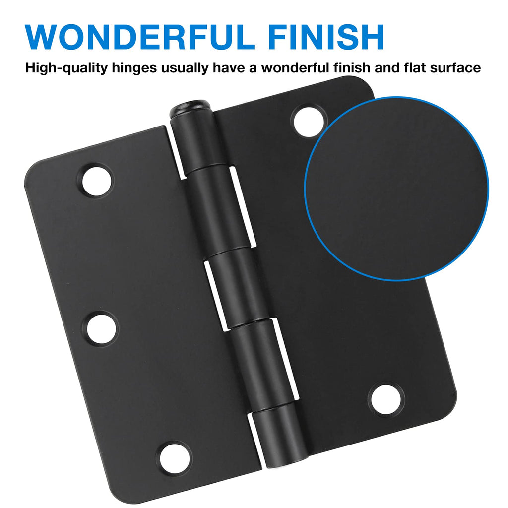 Matte Black Door Hinges 3.5" 24 Pack Rounded with 1/4" Radius Corners