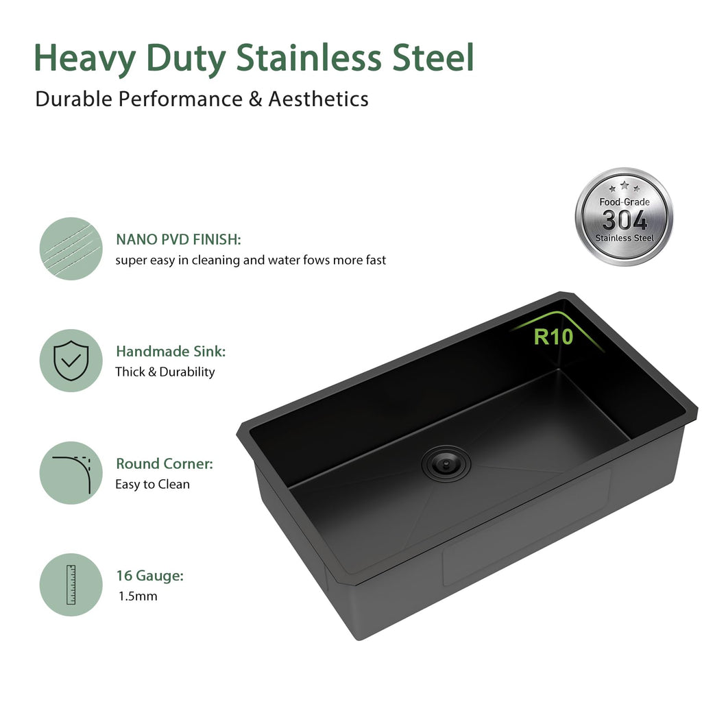 33 Inch Matte Black Undermount Kitchen Sink