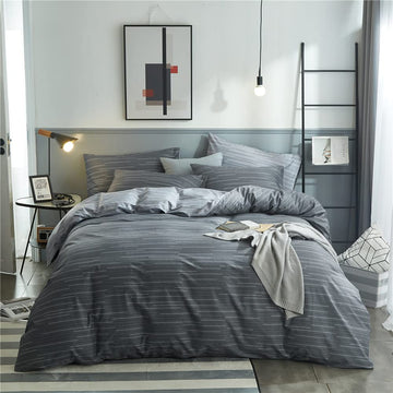 Striped Duvet Cover Set 100% Cotton, (104"x90"), Dark Grey Stripes