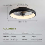 Modern Black 20" Flush Mount Ceiling Fan with Lights, 6 Wind Speeds, LED, Bedroom, Kitchen A101-B0CD1Z1NMD