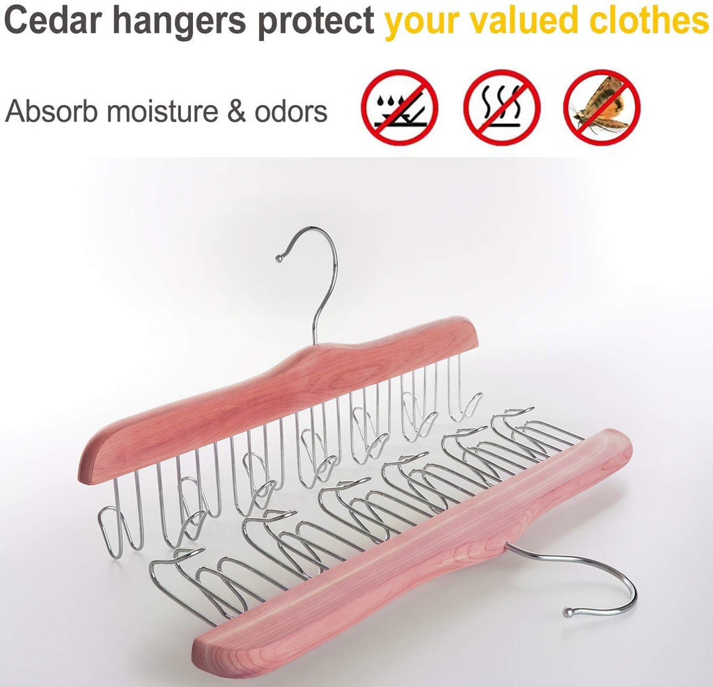 American Red Cedar Wood Belt Hanger, Belt Organizer Rack with 12 Metal Hooks, Closet Organizer for Tank Tops, Ties