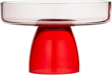 Cake Stand Two-Toned Glass Cake Plate Tabletop Pedestal Dessert Holder, 7" Diameter, Clear/Red