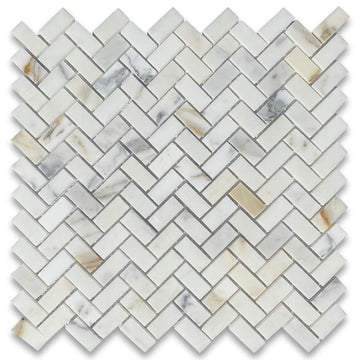 Calacatta Gold Marble 5/8x1-1/4 Herringbone Mosaic Tile Honed Kitchen Bath Wall Floor Backsplash Shower (1 Sheet)