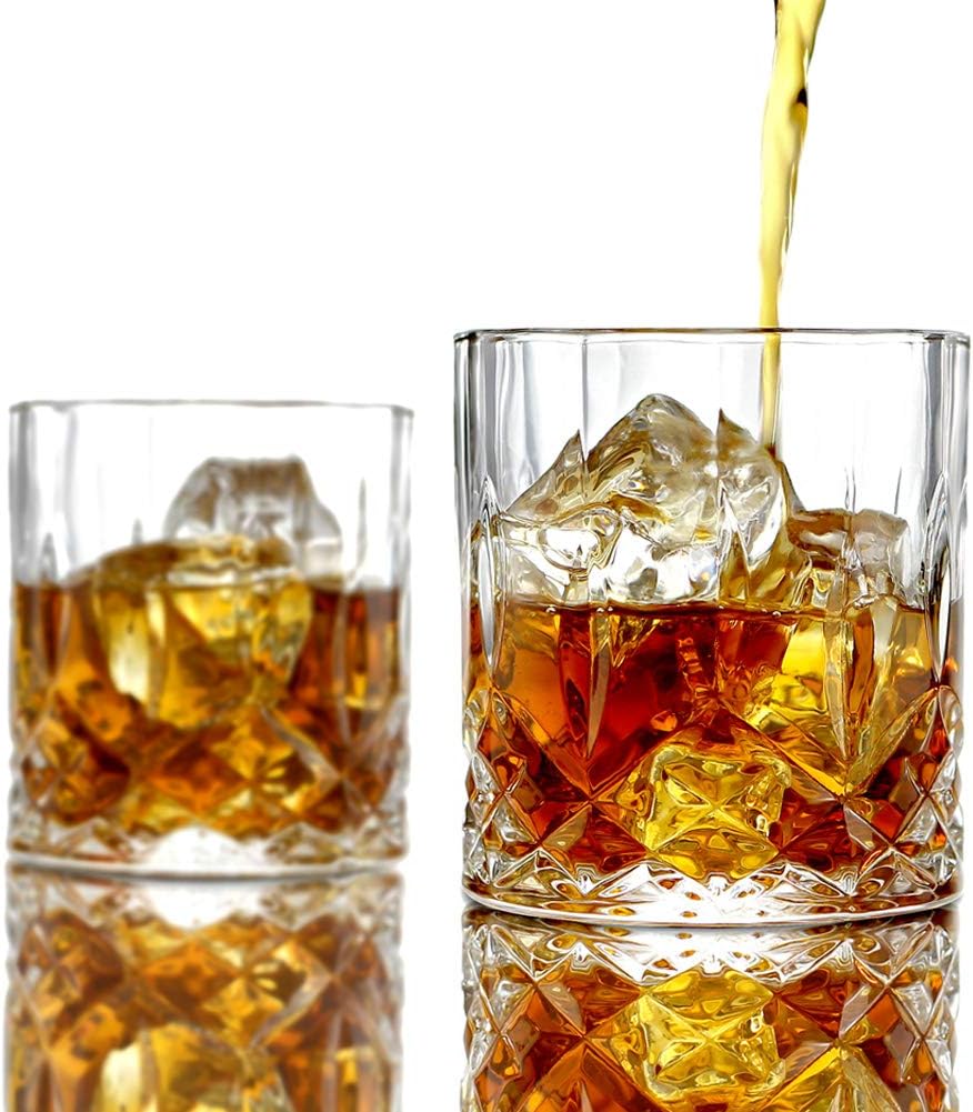 Italian Crafted Crystal Whiskey Decanter & Whiskey Glasses Set, Crystal Decanter Set With 4 Whiskey Glasses - Set of 5