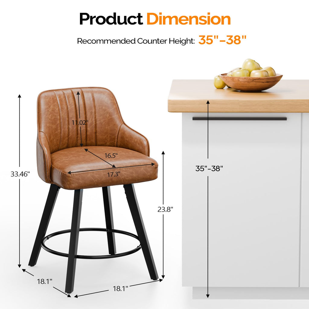 24" H Swivel Barstools Counter Height Bar Stool Set of 4, Brown