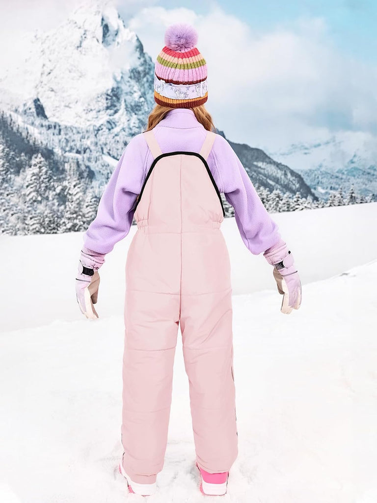 Kids Fleece Lined Waterproof Ski Pants Overalls with Pockets