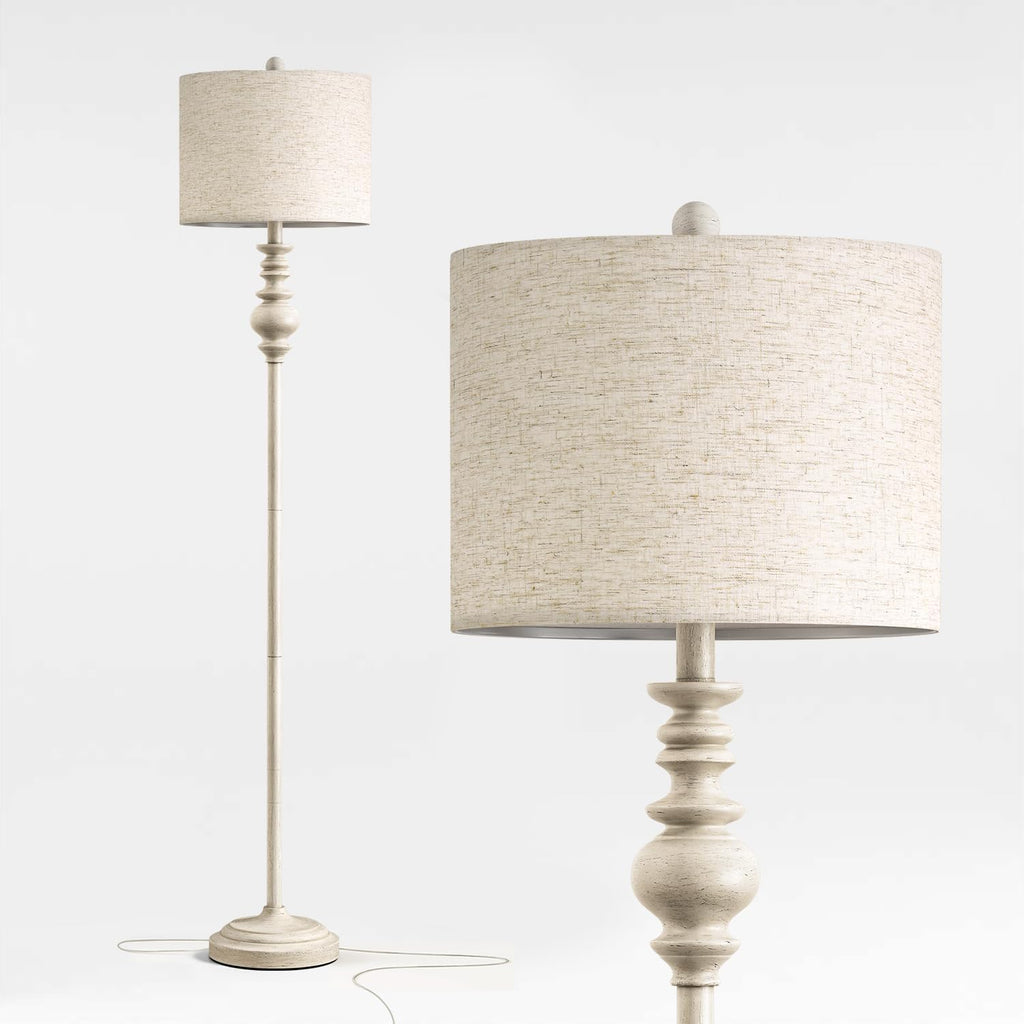 64.25" Farmhouse Floor Lamp, Tall Antique White Standing Lamp with Rotary Switch, Vintage Reading Lamp, Rustic Home