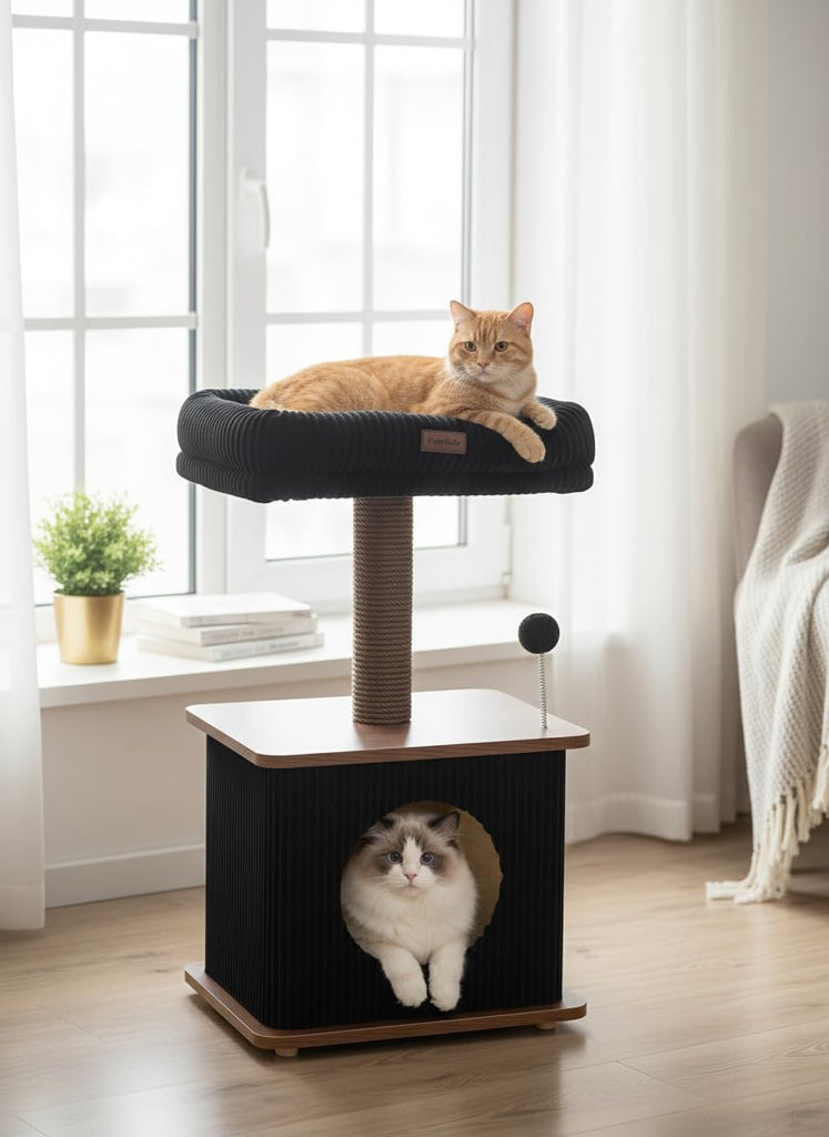 30" Small Cat Tree, Wood Cat Tower with Sisal Scratching Posts