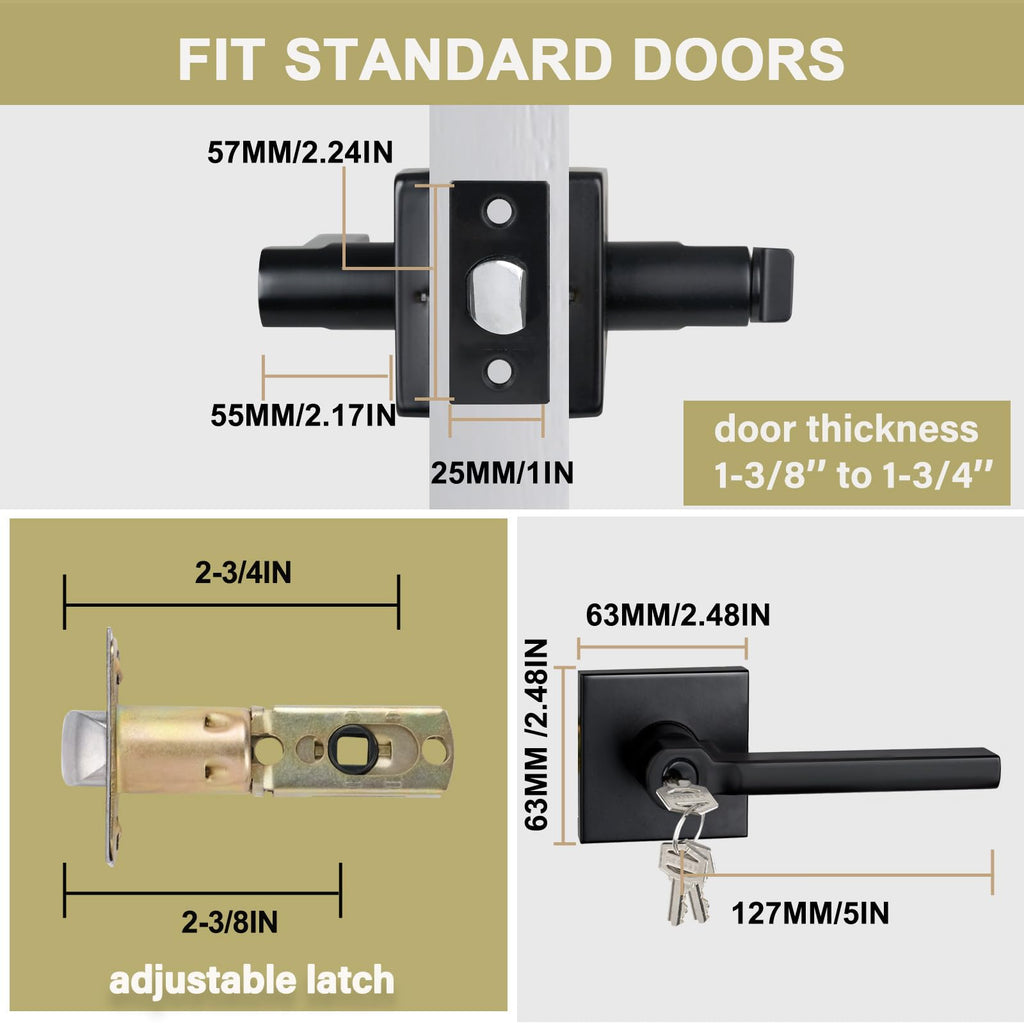 6 Packs Keyed Entry Door Lever with Lock, Heavy Duty, Different Keys