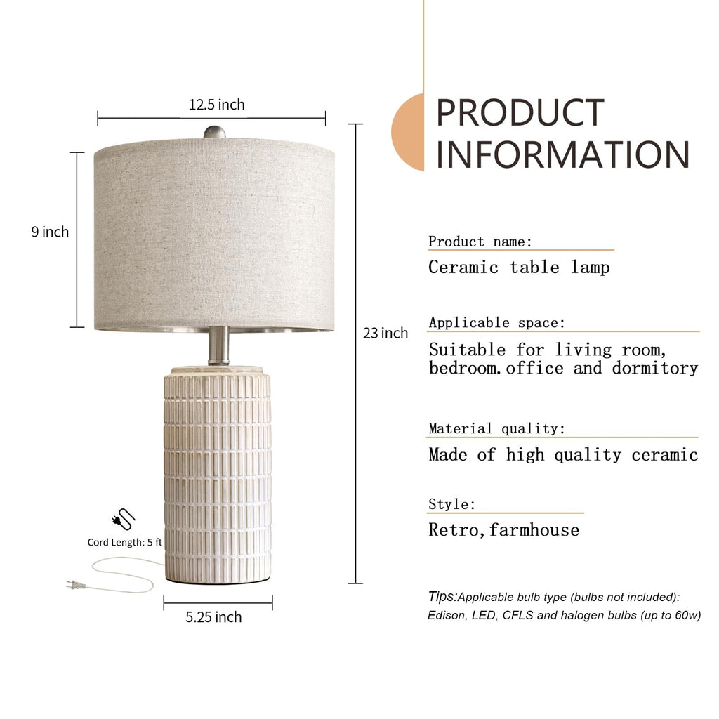 23" Modern Ceramic Table Lamp Set of 2 Bedroom, White