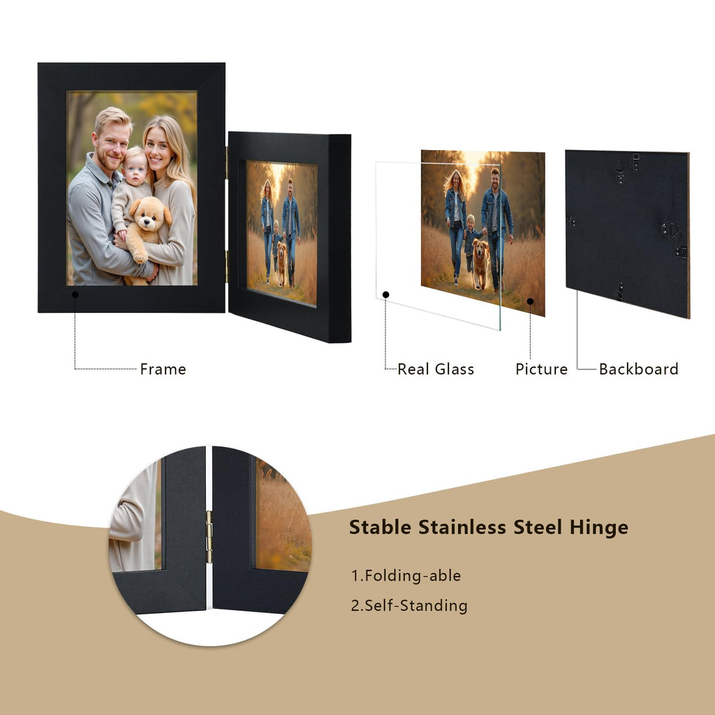 4x6 Double Hinged Picture Frame with Real Glass