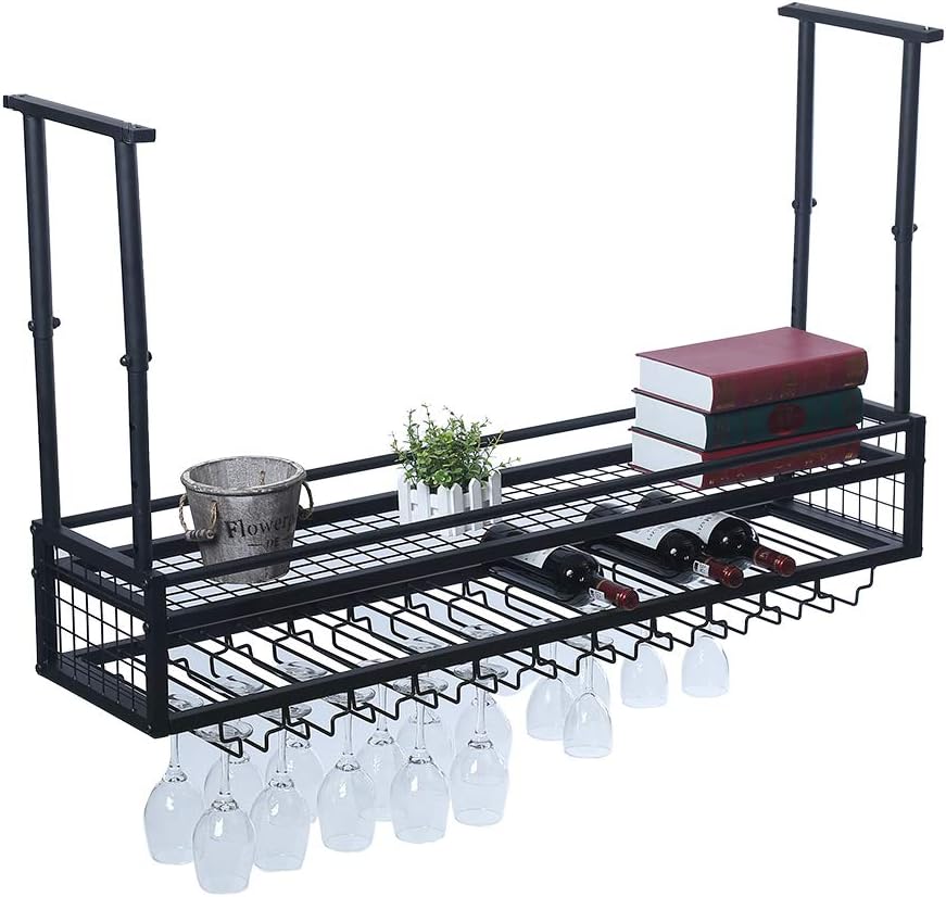 Ceiling Wine Rack Wall Mounted,Hanging Wine Glass Rack Ceiling Wine Shelf | Perfect for Bar Restaurants,The