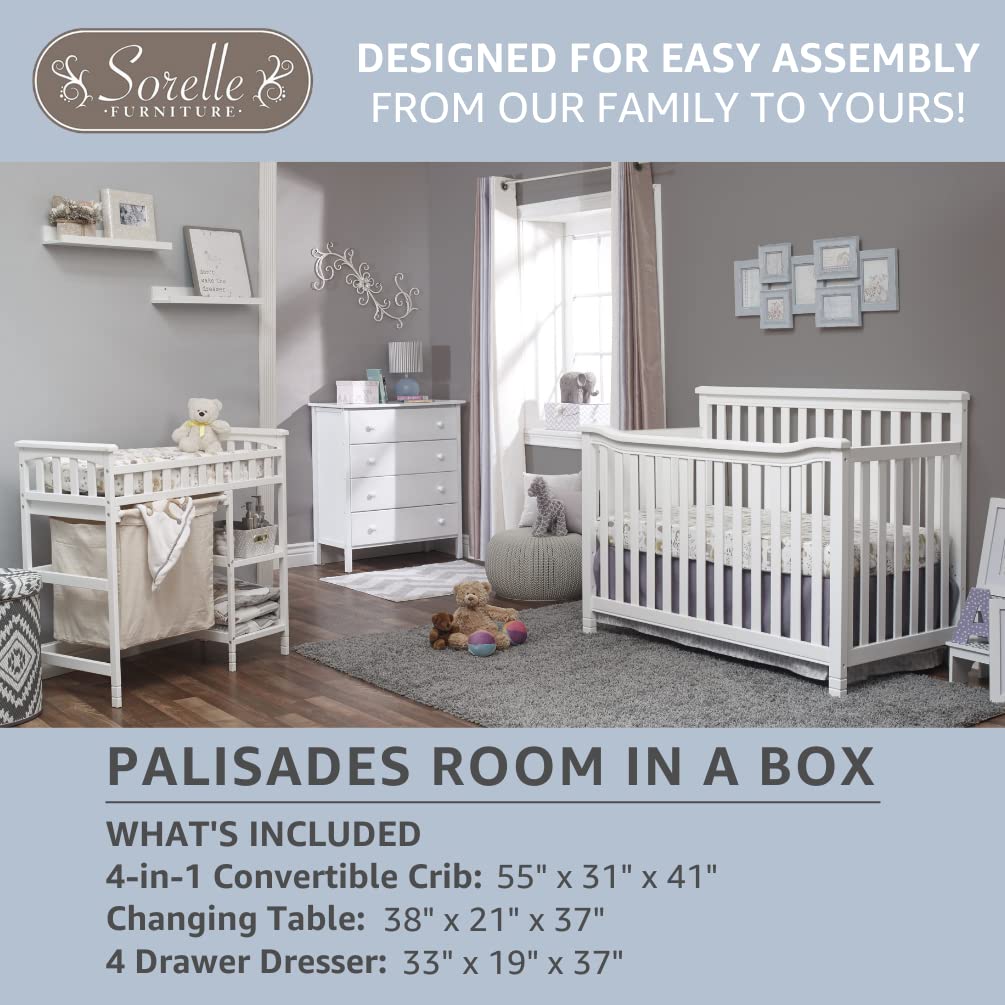 3-Piece Nursery Set with 4-in-1 Convertible Crib, 4-Drawer Dresser, Changing Table with Hamper, Baby