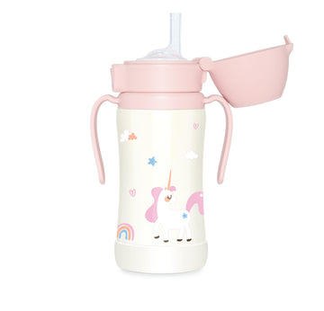 Insulated 316 Stainless Steel Spill Proof Straw Cup, Water bottle with Flip Top for Toddlers, BPA Free (Unicorn, 10oz)