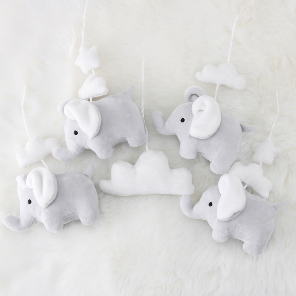 Crib Mobile for Girls or Boys - Soft Grey Musical Baby Crib Mobile with 12 Lullabies, Cute Elephant Baby Grey